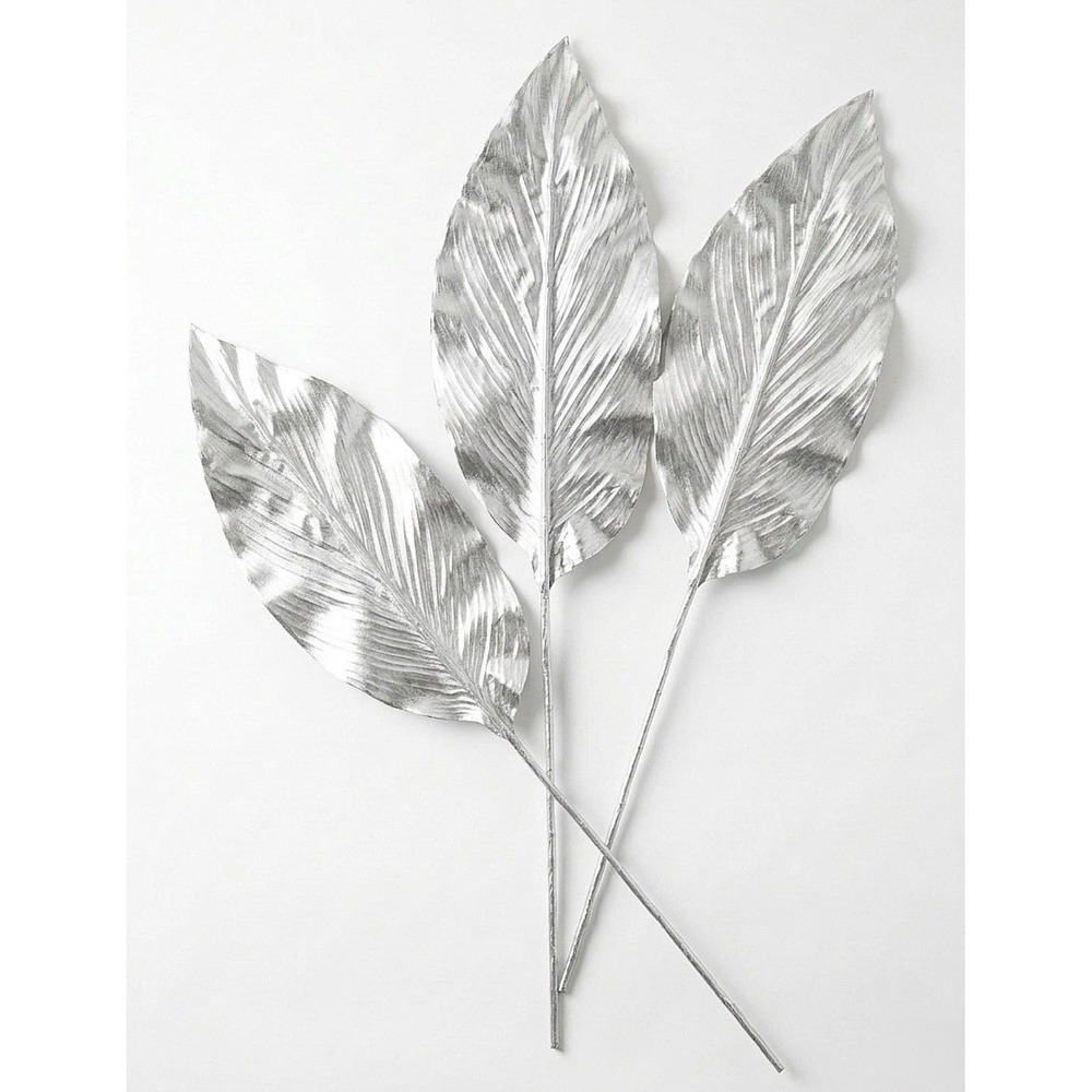 Box of 12 Metallic Silver Leaves 38" Faux Palm Wedding Event Floral Xmas